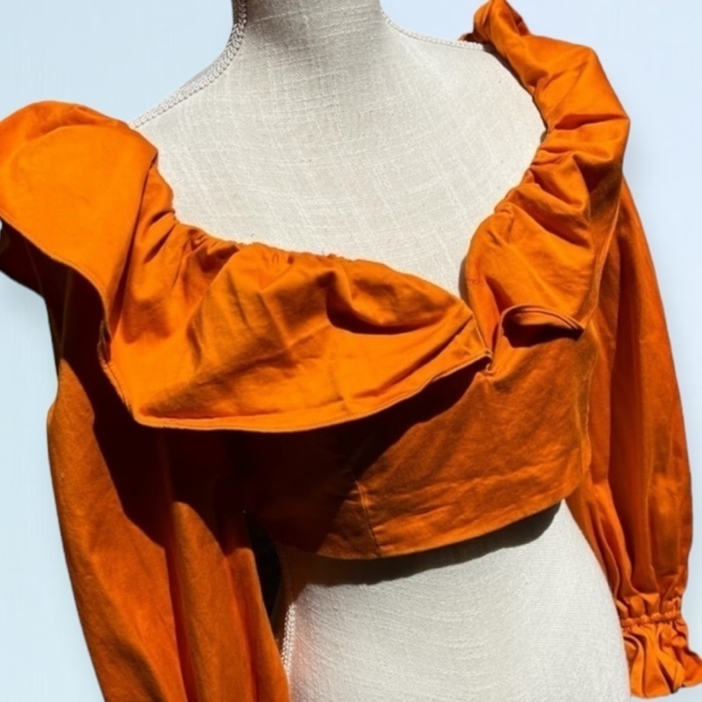 🌻Zerina Akers x Bar III Orange Ruffled Cropped Top Size XL - Picture 4 of 11